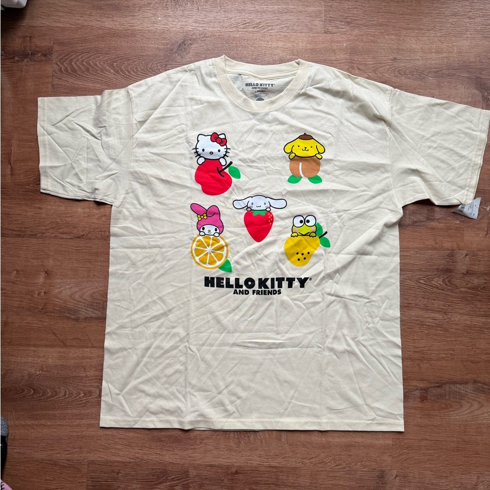 Hello Kitty Cream Tee with Colorful Fruit Friends